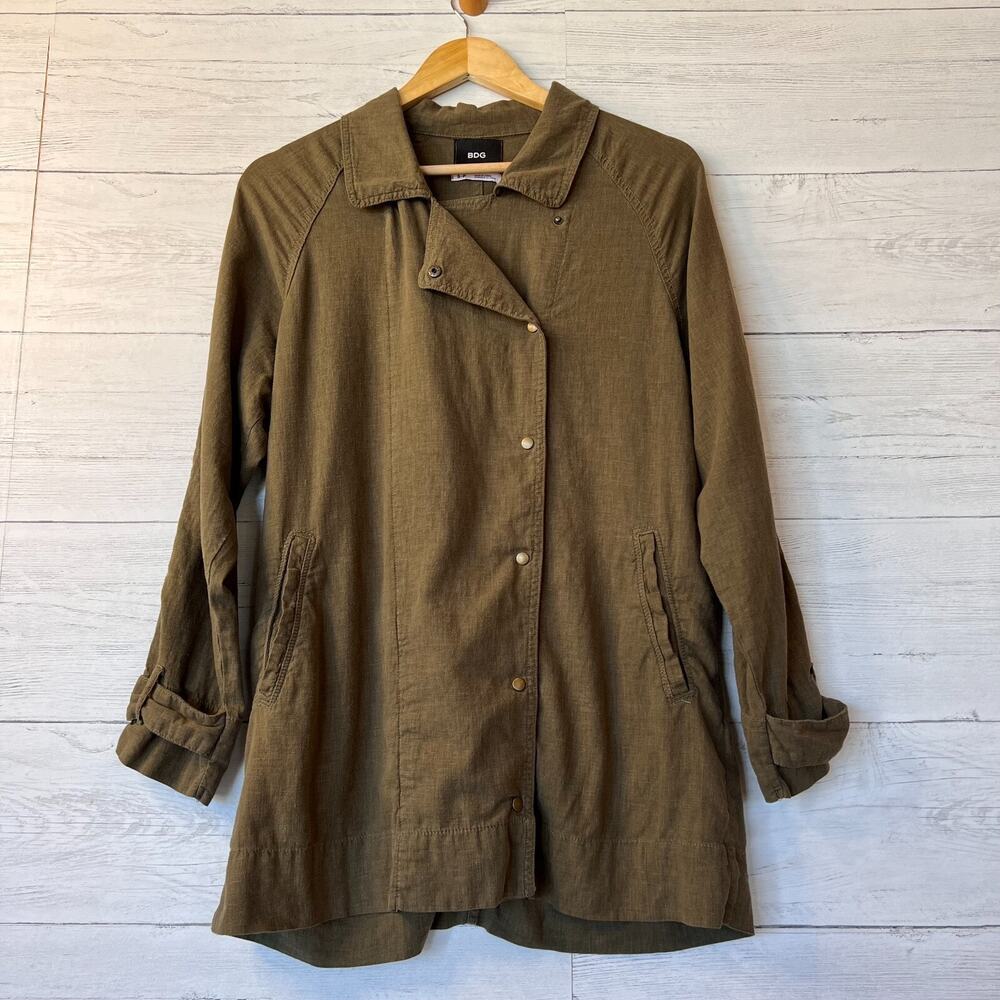 BDG Urban Outfitters Jacket Womens SZ S/P Khaki Olive Green Linen Blend Military